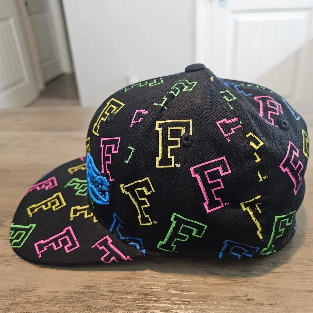 Vintage University of Florida Gators Fitted Flat Bill Hat Black Colorful Retro